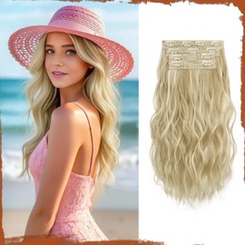 Sofeiyan Clip-In Extensions, 4 Pieces, 40 cm Hair Extensions for Women, Curly Thick Synthetic Hair Extensions for Clip-In, Natural Soft Clip-In Hairpiece - Dark Golden Blonde with Beige Blonde