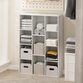 Furinno Reed 11-Cube Open Shelf Clothing & Closet Storage Organization, White