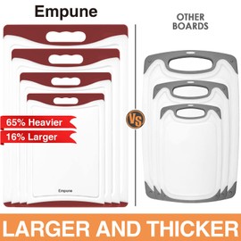 Extra Large Cutting Boards, Plastic Cutting Boards for Kitchen (Set of 4) Cutting Board Set Dishwasher Chopping Board with Juice Grooves Easy-Grip Handles, Red, Empune