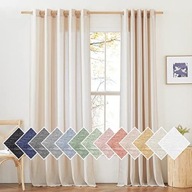 NICETOWN - Cortinas para puerta corredera de lino con textura transparente, ojales semitransparentes para mantener la privacidad, cortinas de ventana con filtro de luz para sala de estar/recámara, 70