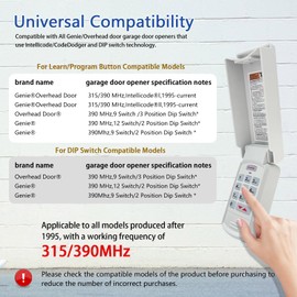 Genie Garage Door Opener Keypad for All Genie Intellicode Overhead Door Codedodger and Dip Switch Opener Compatible with 1995-Current Models 315/390MHZ Wireless Keyless Keypad Replacement