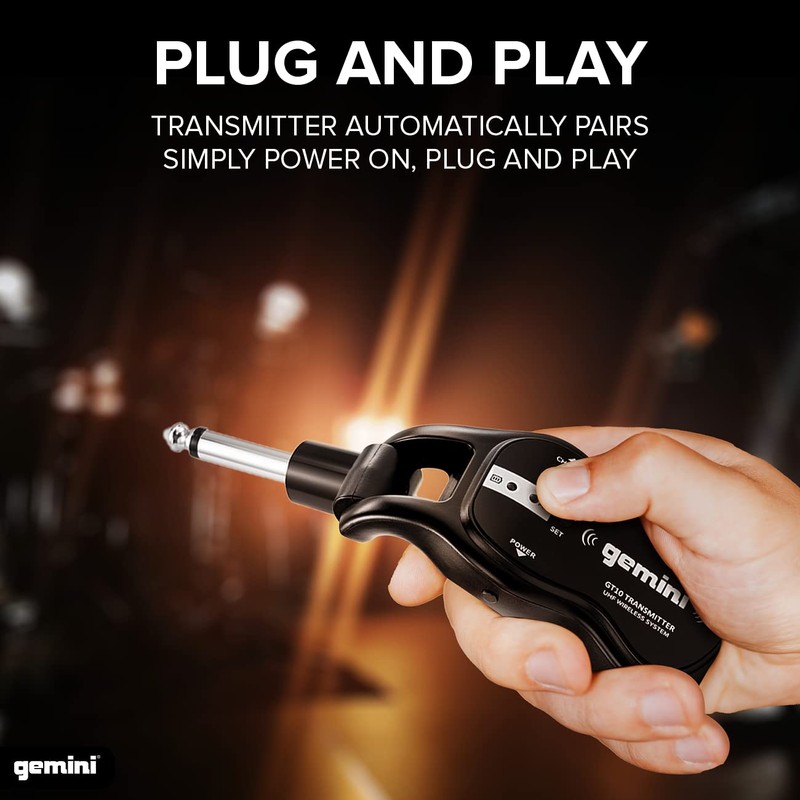 Gemini Wireless Guitar System - UHF Transmitter Receiver with 50M