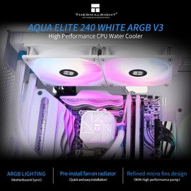 Thermalright Aqua Elite 240 White V3 AIO CPU Cooler, 240mm Liquid Cooling, ARGB PWM Fans, Intel LGA1150-1200/2011/1700, AMD AM4/AM5
