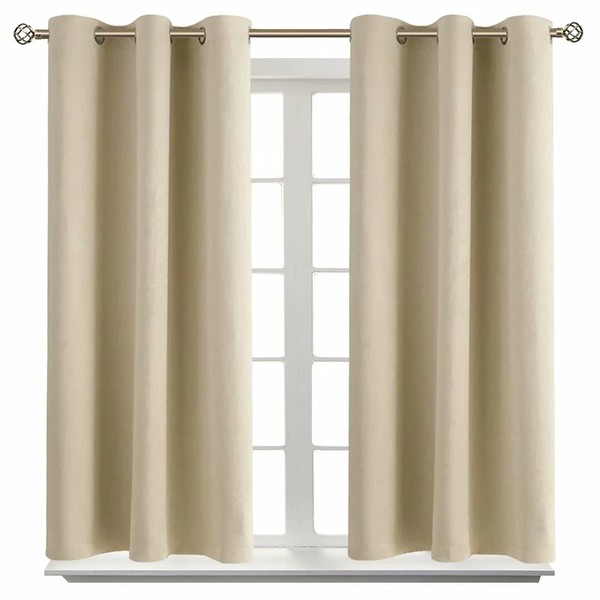 BGment Room Darkening Curtains 45 Inches Long - Grommet Thermal Insulated Drapes Window Treatment Curtains for Bedroom, 2 Panels, 38 x 45 Inch, Beige