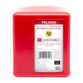 Bote para desechos biologico infecciosos para consultorio medico dental. Recolector Contenedor para residuos Punzocortante Rpbi (1.5 Litros)