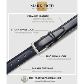 Mark Fred Cinturón para hombre, cinturón de vestir de piel para hombre, cinturones de piel hechos a mano, marino, 28W