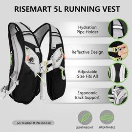 RISEMART Running Vest for Men and Women, Reflective Hydration Backpack Running Adjustable Chest Straps, Ultralight Running Backpack for Marathon, Jogging, Cycling, Camping, Hiking