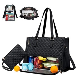 Antsparty Lunch Bag for Women, 15.6 Inch 2-in-1 Laptop Bag with Insulated Lunch Bag, Women's Large Tote Bag Combination for Work, Camping, Office