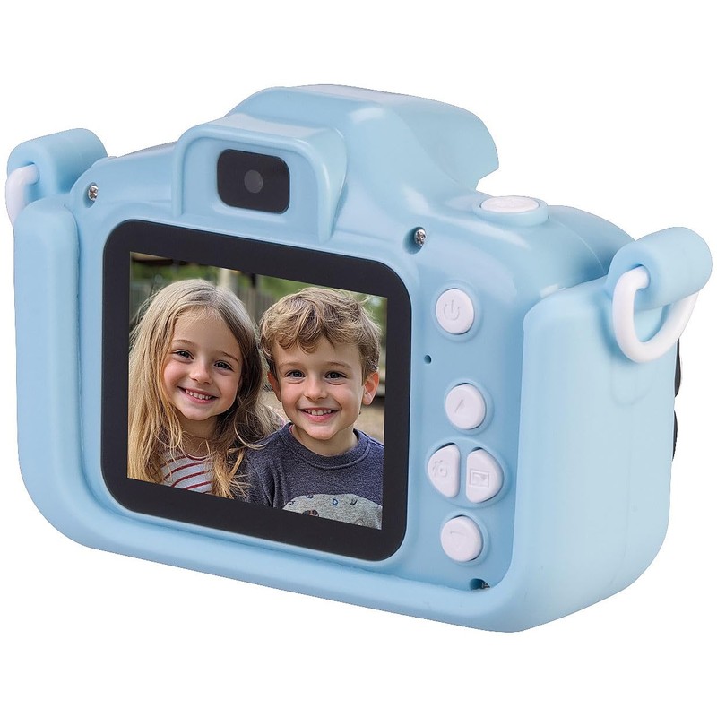 Playtastic Selfie-Kinderkamera, 2''-IPS-Display, 1080p, USB-C, Weltall-Hülle blau