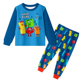 Didadi boys Long Shirt Pants Sets Costume Cartoon Home Daily Playwear Causal Wear, D-blue, 7-8 Years