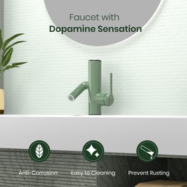 Bathroom Faucets, Cactus Design, Single-Hole with Water-Powered Temperature Changing 3 Color Lights, 360° Rotatable Spout and 2 Flow Modes, Bath Sink Faucet with Supply Hoses, Green