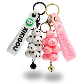 Xikigou 2 Pcs Cute Keychains for Women & kids Kawaii Backpack keychain accessories Black and White Panda & pink Pig Themed