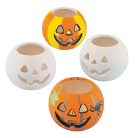 Baker Ross H1582 Ceramic Pumpkin Tealight Holders (Pack of 3) for Kids to Decorate and Display, Assorted, One Size