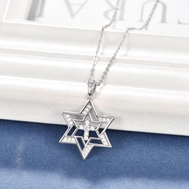 TANGPOET Star of David Necklace for 925 Sterling Silver Cubic Zirconia CZ Star Pendant Star of David Jewellery for Women Girls, Sterling Silver