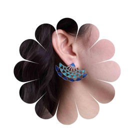 Inilbran Boho Fan Earrings Tribal Totem Stud Earrings Vintage Enamel Fan Earrings Gypsy Geometric Fan Statement Earrings Jewellery for Women and Girls, Zinc, No Gemstone