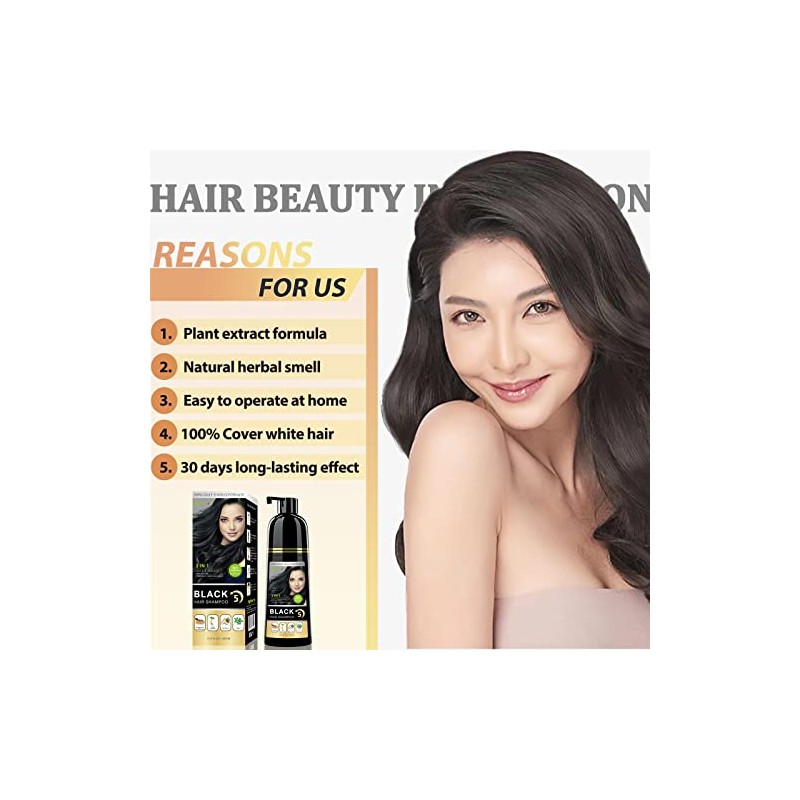 Champú Instantáneo para El Cabello Negro, 3 En 1 Tinte
