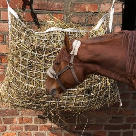 Hay Net for Horses Square in White Tight Mesh Hay Net 3 x 3 cm for Extended Eating Time 70 cm x 80 cm Filling Weight 4.5 kg