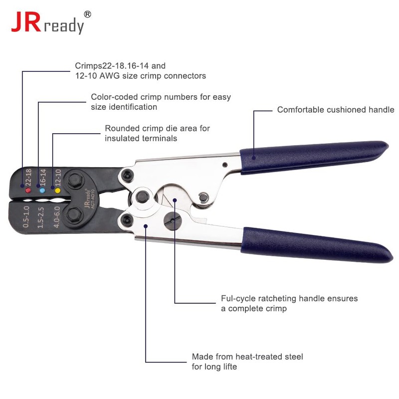 JRready ACT-AD10 Wire Crimping Tool for Heat Shrink Connectors AWG