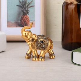 Lucky Feng Shui Elephant Statue, Golden Wealth Collectible Figurine Ornament Sculpture Good Luck Elephants Animal Statues for Home Office Table Centerpiece Craft Gift Decoration