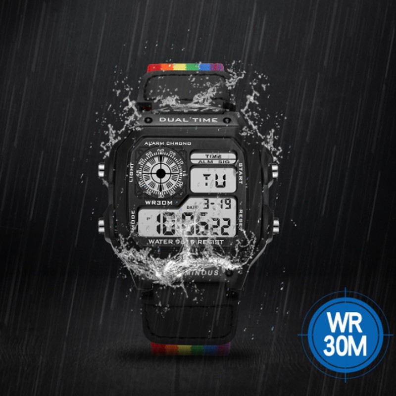 Digital Chronograph Watch Luminous Waterproof Multi Function Retro Style Square