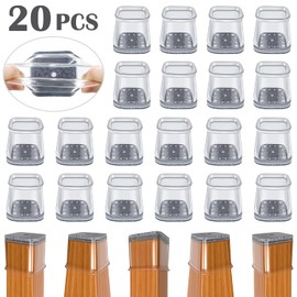 BUMACO Chair Leg Floor Protectors Square Chair Leg Protectors for Hardwood Floors Silicone Pads Covers to Protect Floors(Clear-20 Pcs, Square L (1-1/16" ~ 1-5/8")