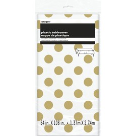 Unique Party 37293 - Plastic Gold Polka Dot Tablecloth, 9ft x 4.5ft