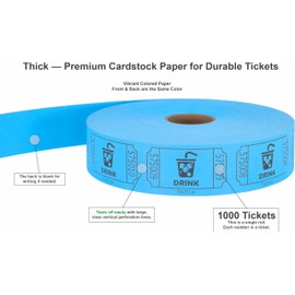 Tacticai 1000 Raffle Tickets, Drink, Blue (1 of 8 Colors), Single Roll for Events, Entry, Class Reward, Fundraiser & Prizes