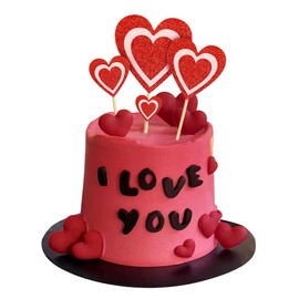 Ercadio - Paquete de 1 decoración para tartas de corazón de San Valentín, coronas de corazón rosas, decoraciones para tartas de feliz día de San Valentín, para bodas, despedidas de soltera, fiestas,