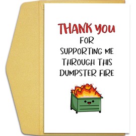 Qiliji Funny Thank You Card for Men Women, Appreciation Card for Coworker Boss Teacher Friend Doctor, Thank You For Supporting Me Through This Dumpster Fire