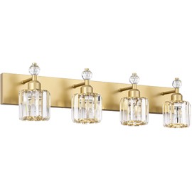 PRESDE Modern Crystal Bathroom Vanity Light 4 Light Gold Vanity Lighting Over Mirror Bathroom Wall Light Fixtures