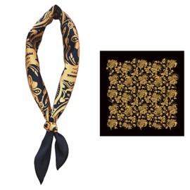 GIMIRO Men's Simulated Silk Scarf 53 x 53 cm Vintage Scarf Small Square British Style Cashew Flower Scarf, Black Golden Retro Printing