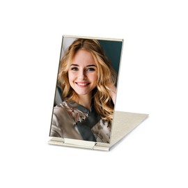 MIRRORNOVA Portable Folding Mirror, Ultra-Slim Durable Makeup Tabletop Mirror for Travel with Aluminum Shell, Gold, Mini Size, 3.3''