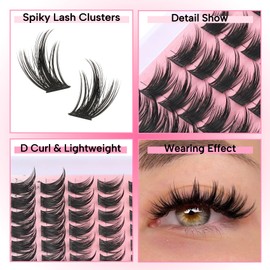 Fyonas Fyonas Lash Clusters Manga Eyelash Clusters 88Pcs D Curl Cluster Eyelash Extensions Natural Look 8-16mm Volume Individual Lahes Spiky Lashes Clusters Fairy Look (Sunrise)