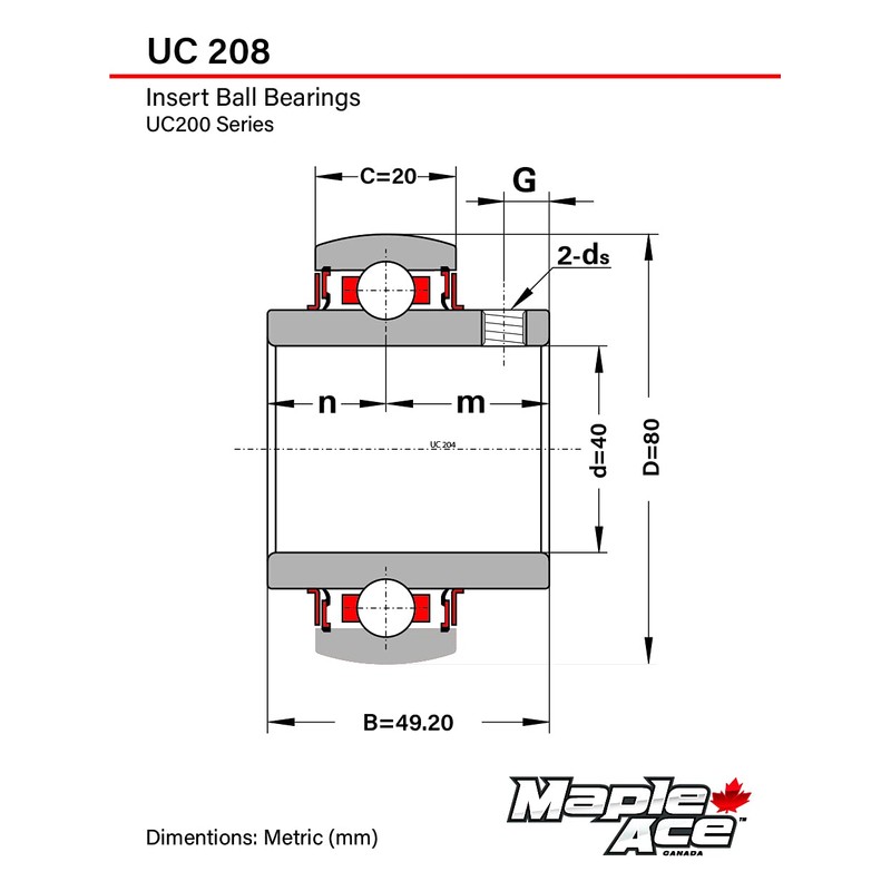 MAPLE ACE UC208 Insert Bearing 40mm Bore, Spherical OD, R3