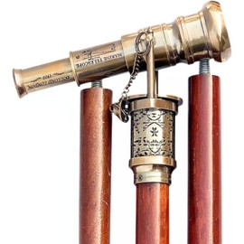 Antique Marine High Magnification Telescopic Walking Stick Cane Nautical Handmade Solid Wooden Cane Telescope Compass