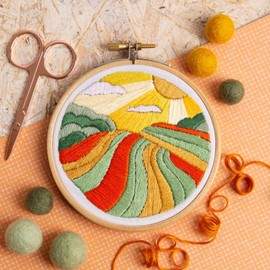 Hawthorn Handmade Harvest Time Mini Embroidery Kit - Embroidery Kit for Beginners, with Embroidery Fabric, Cotton Thread, Embroidery Hoop, Embroidery Needle & Instructions - DIY Crafts for Adults