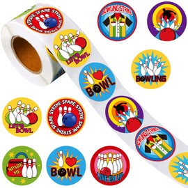 500pcs Bowling Balls Stickers Sports Roll Stickers Bowling Party Favors Supplies Decorations DIY Sticker Labels Decals for Water Bottles Kids Boys Girls Cards Envelopes Gifts, 8 Designs