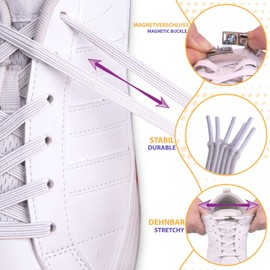 Sulpo Elastic Rubber Shoelaces with Metal Magnetic Fastener - Ties Free - Rubber Laces - Laces Replacement Laces - Loop Free Laces - Rubber Laces for All Shoes
