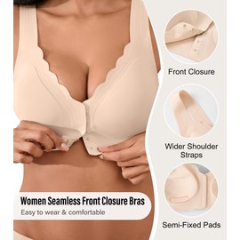 DEANGELMON Front Closure Bras for Women Seamless Wireless Push Up Bra No Underwire Full Coverage Comfort Bras Mastectomy Bralettes Supportive T-Shirt Bra(Skin,L)