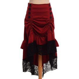 Victorian Steampunk Skirt for Women Gothic Vintage Plus Size High Low Cosplay Costume, red