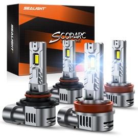 SEALIGHT 9005/HB3 H11/H8/H9/H16 Fog Bulb, 80,000LM Super Brighter,6500K Cool White 9005/HB3 H11/H8/H9/H16 Bulbs or Fog,3 Min Plug and Play Lights Combo, Plug-N-Play, Pack of 5