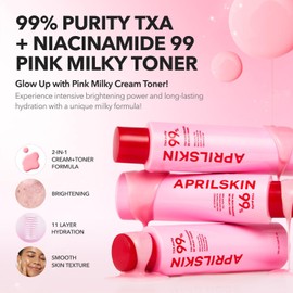 APRILSKIN Tónico Cremoso Rosa Txa+Niacinamida 99 99% De Txa De Alta Pureza 3% + Niacinamida 5% Para Iluminar Tónico En Crema Altamente Concentrado Fórmula De Hidratación Profunda Para Piel Opaca