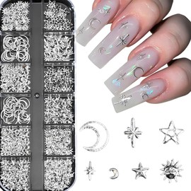 1 Box Star Nail Charms, Nail Charms Silver, 3D Star Nail Art Charms, Y2K Star Charms Nails, Metal Stars Nail Charms, Nails Accessories, for DIY Jewellery Decoration Nail Decorations