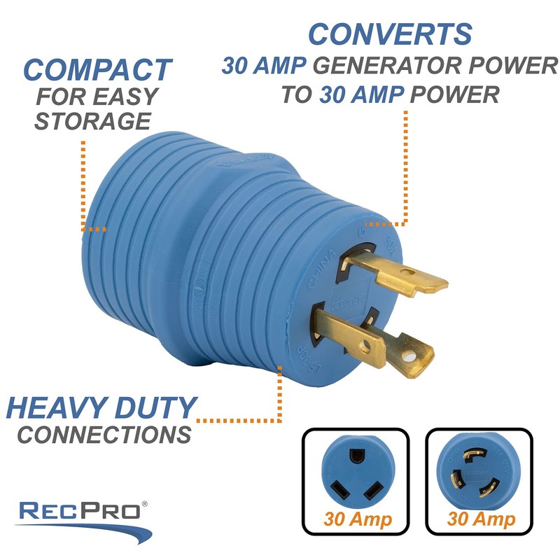 RecPro RV 30 Amp to 30 Amp Power Adapter |