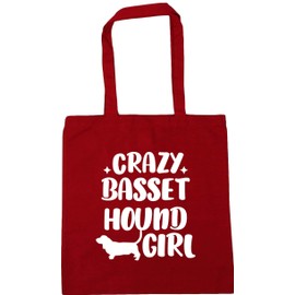 Hippowarehouse Crazy basset hound girl - dog Tote Shopping Gym Beach Bag 42cm x38cm, 10 litres