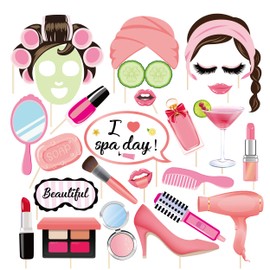 MIKIMIQI 25 Pcs Spa Day Photo Booth Props with Stick, Makeup Party Favors Selfie Props for Women Girls Funny Birthday Party Supplies Decorations Beauty Theme Party Decorations