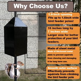 Metal Squirrel Baffle,Squirrel Baffle for Bird Feeders Without Removing Bird Feeder Poles or Shepherd's Hooks,16-Inch Black.