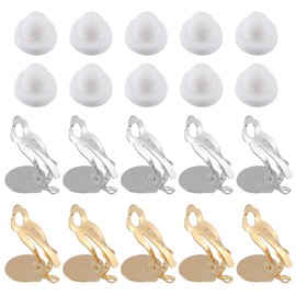 uxcell Clip-on Earring Converter with Silicon Earring Pads, 20Pcs - Clip-on Earring Finding for Non-Pierced Ears with Easy Open Loop (White & Gold)