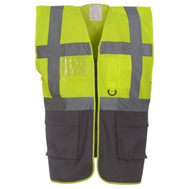 Yoko Hi-Vis Premium Executive/Manager Waistcoat / Jacket (M) (Hi Vis Yellow/Grey)