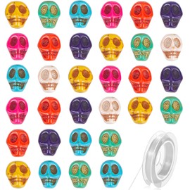 THEDAYEE 100pcs Colofrul Turquoise Skull Beads 8x10mm Charms Spacer Loose Gemstone Beads for Jewelry Making Crafts Friendship Bracelets with Crystal Stretch Cord